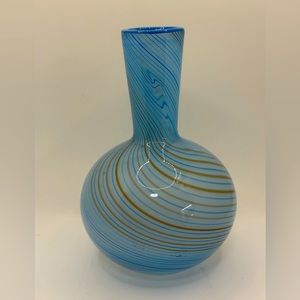 Dansk Int'l 1970s Hand Blown Blue Mezza Filigrana Vase Art Glass 6"